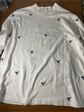 Kids White Long-Sleeve Top with Green & Red Embroidery